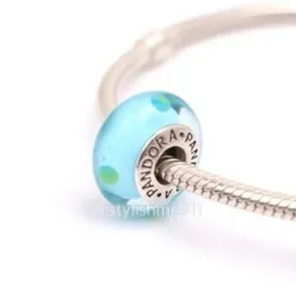 Authentic PANDORA Blue/ Green Polka Dots Glass Murano